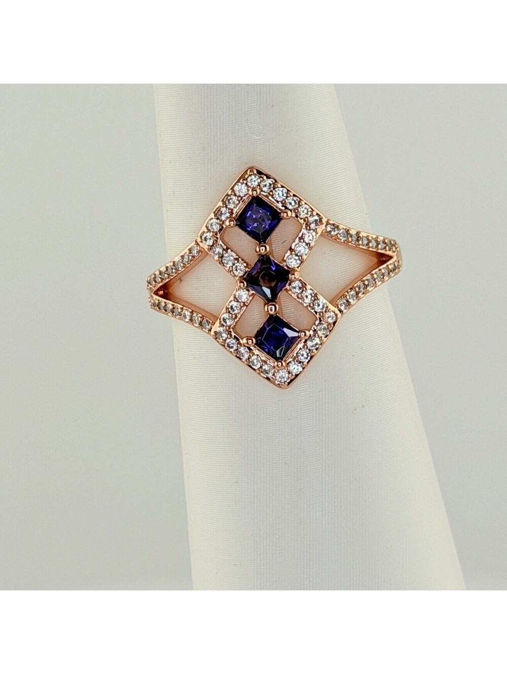 Bomb Party Ring Sz 8 "Three Big Ideas" Amethyst on Rose Gold RG96230